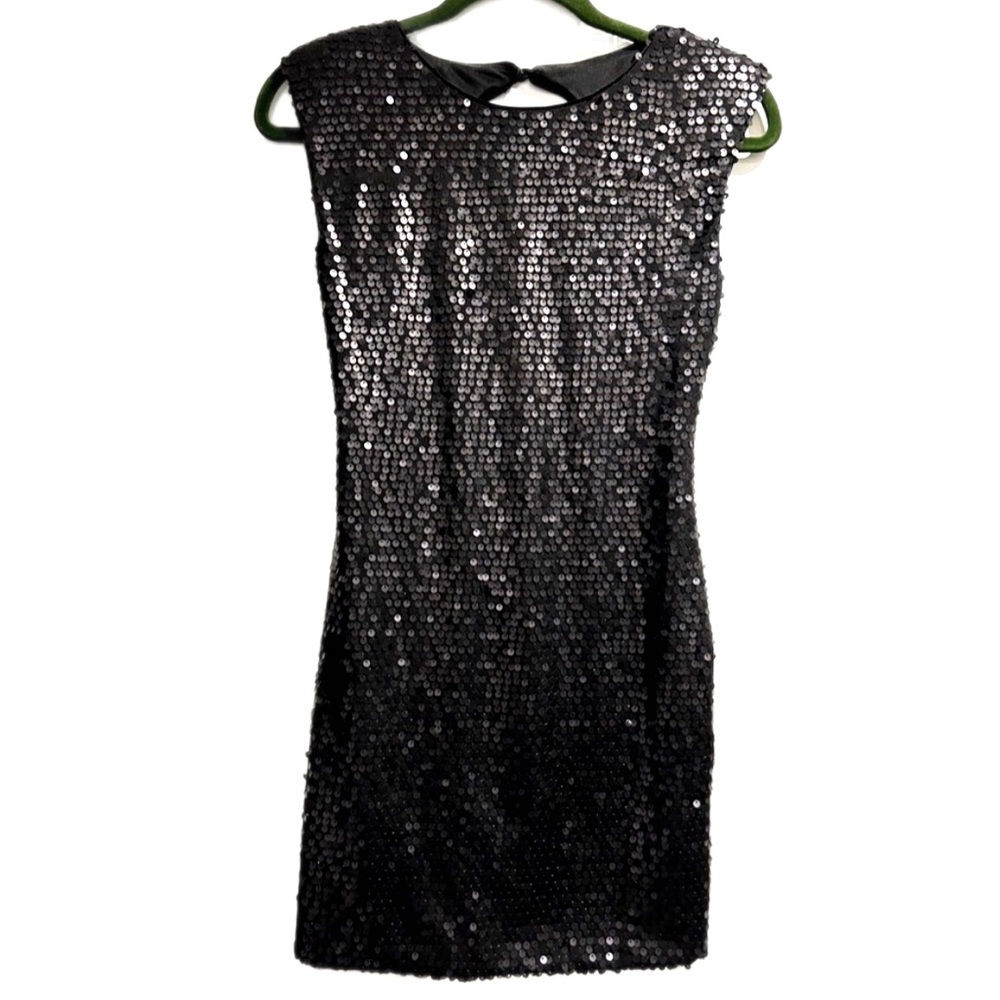 🌸 Black sequence sleeveless black mini short dress open back button party dress